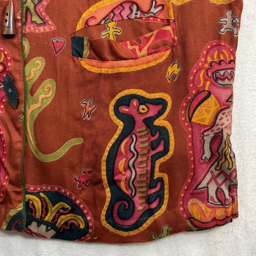 Handmade L Reversible Vest Abstract Earthy Cotton Artisan Folk Unisex Maximalist - Picture 4 of 9